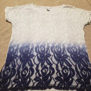 Design History Lace Overlay Dip Dye Short Sleeve